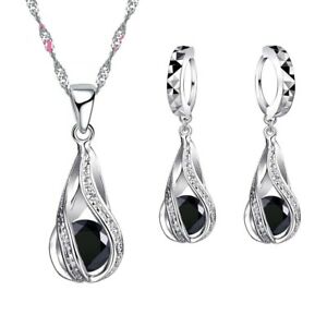 【貨物輸送無料】宝飾品・付属物 シルバーメッキイヤリングネックレスキットジルコンジュエリー925 argent plaque boucles doreilles et collier en kit zircon bijoux 7 couleurs