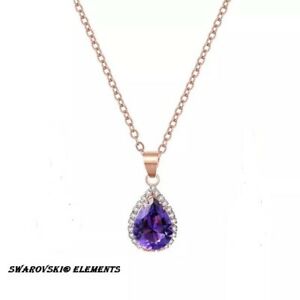 【送料無料】ジュエリー・アクセサリー スワロフスキーゴールデンペンダントチェーンネックレスドロップcollier chaine pendentif dore goutte deau swarovski elements violets de luxe