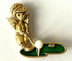 【送料無料】ジュエリー・アクセサリー ゴールドゴルフアンジュゴールドパールグリーンデインクラフトbroche vintage golf ange perle neuve dore vert 4cm signe danecraft neuf