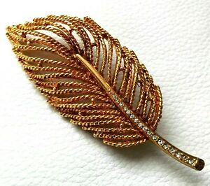 【送料無料】ジュエリー・アクセサリー ブロッシュラックスラインストーンリーフゴールドトーンゴージャスブローチピンgrande broche luxe feuille dore strass leaf goldtone gorgeous brooch pin neuf