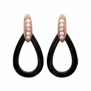 【貨物輸送無料】宝飾品・付属物 ジルコニウムジルコニウムパヴェピンクメッキイヤリングboucles doreilles plaque or rose goutte en ceramique pave zirconium neuf stk