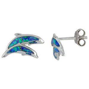 【貨物輸送無料】宝飾品・付属物 シルバースターリングオパールダブルドルフィンイヤリングargent sterling opale double dauphin boucles doreilles