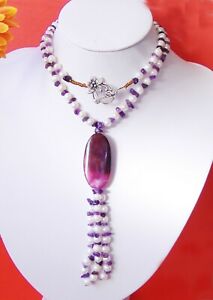 【送料無料】ジュエリー・アクセサリー アメジストペンダントネックレスナチュラルパールアメジストセンチ48x20mm amethyste pendentif，collier perles naturelles et amethyste，70 cm