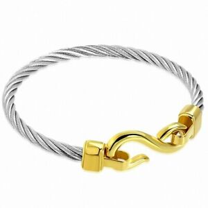 【貨物輸送無料】宝飾品・添え物 インフィニティロックトンステンレススチールツイストロッキングブレスレットbracelet a bascule torsade en acier inoxydable 2 tons avec verrou infinity