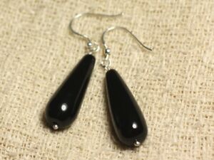 【貨物輸送無料】宝飾品・付属物 シルバーイヤリングブラックロングドロップboucles doreilles argent 925  onyx noir longues gouttes 30x10粍