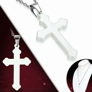【送料無料】ジュエリー・アクセサリー セラミックステンレススチールリンクネックレスブードcollier a maillons en ceramique et en acier inoxydable a croix blanche avec boud