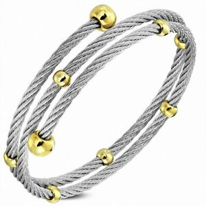 【送料無料】ジュエリー・アクセサリー ステンレスビーズツイストカフブレスレットbracelet manchette en fil torsade avec perles multicolores en acier inoxydable
