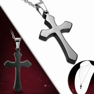 【送料無料】ジュエリー・アクセサリー ステンレスセラミックチェーンネックレスcollier chaine en acier inoxydable et ceramique avec croix medievale noire