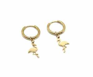 【送料無料】ジュエリー・アクセサリー イヤリングミニフラミンゴフラミンゴゴールデンスチールbo1350f boucles doreilles mini creoles flamant rose acier dore