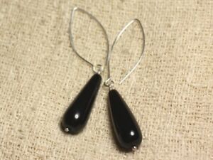 【貨物輸送無料】宝飾品・付属物 シルバーイヤリングフックブラックロングドロップboucles doreilles argent 925 crochets 40粍  onyx noir longues gouttes 30x10粍