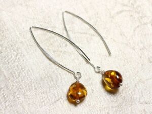 【貨物輸送無料】宝飾品・付属物 シルバーイヤリングロングフックナチュラルアンバーオリーブboucles doreilles argent 925 longs crochets et ambre naturelle olives 910粍