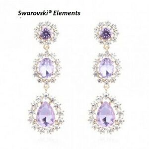 【貨物輸送無料】宝飾品・付属物 スワロフスキードロップイヤリングRパープルエレメンツboucles doreilles 3 gouttes deau swarovskiR elements mauves strass de luxe