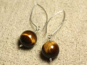 【貨物輸送無料】宝飾品・付属物 シルバーイヤリングフックタイガーアイboucles doreilles argent 925 crochets 40粍  oeil de tigre 16粍