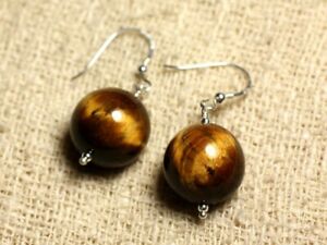 【貨物輸送無料】宝飾品・付属物 シルバーイヤリングタイガーアイboucles doreilles argent 925  oeil de tigre 16粍