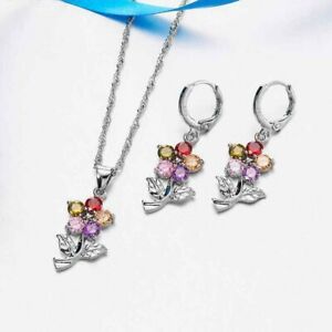 【貨物輸送無料】宝飾品・付属物 イヤリングジルコンキットネックレスジュエリーフラワーシェイプboucles doreilles et collier en kit zircon bijoux forme de fleur 5 couleurs