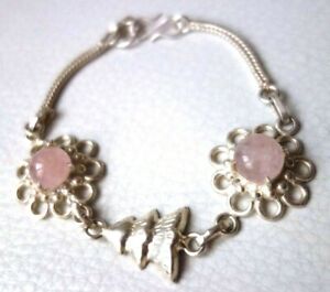 【送料無料】ジュエリー・アクセサリー ブレスレットローズクォーツシルバーフラワーモミシルバーbracelet rose quartz amp; argente 925 neuf fleur sapin flower silver