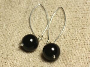 【貨物輸送無料】宝飾品・付属物 シルバーイヤリングフックブラックボールboucles doreilles argent 925 crochets 40粍  onyx noir boules 14粍