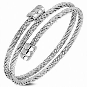 【送料無料】ジュエリー・アクセサリー トースケーブルダブルステンレスカフブレスレットbracelet manchette torc en acier inoxydable a double enroulement pour cable tors