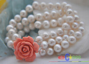 【送料無料】ジュエリー・アクセサリー ローホワイトラウンドブレスレット3row 8 10mm white round freshwater cultured pearl bracelet