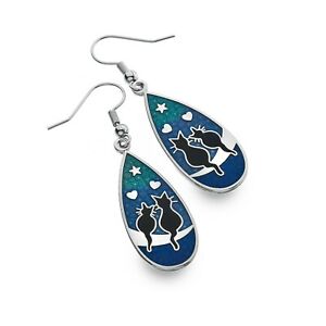 【送料無料】ジュエリー・アクセサリー メッキシルバーエナメルドロップイヤーケーブルlarme plaque argent et email amour chats sur lune goutte oreille cable 2766 18,980円