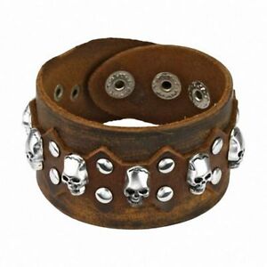 【送料無料】ジュエリー・アクセサリー スカルブラウンレザーブレスレットbracelet en cuir marron skulls
