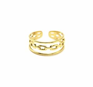 【送料無料】ジュエリー・アクセサリー リングリングゴールデンスチールリンクbg1238 bague anneau 3 rangs avec maillons acier dore