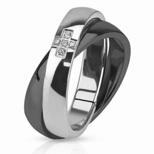 【送料無料】ジュエリー・アクセサリー ブラックリングダブルスチールリングbague acier double anneau noir