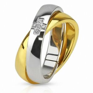 【送料無料】ジュエリー・アクセサリー ゴールドリングダブルスチールリングbague acier double anneau dore