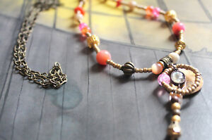 【送料無料】ジュエリー・アクセサリー ブロンズメタルチェーンアンティークシェードピンクゴールドsautoir antique nuance roseor sur chaine metal bronze