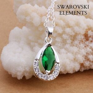 【送料無料】ジュエリー・アクセサリー シルバーオーバルネックレスサロフスキーRエレメンツcollier pendentif larme ovale argent 925 sarovskiR elements vert luxe
