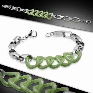 【送料無料】ジュエリー・アクセサリー トーンセラミックブレスレットロックサークルチェーンbracelet en ceramique a 2 tons avec cercle de verrouillage tordu vert et chaine