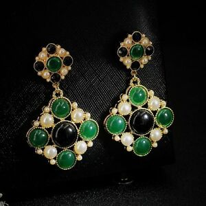 【送料無料】ジュエリー・アクセサリー イヤリングゴールデンクリュブラックパールカレカレパンダンテヴィンテージboucles doreilles clous dore vert noir perle goutte carre pendante vintage a6