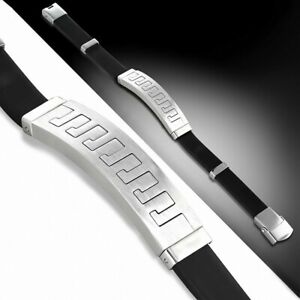 【送料無料】ジュエリー・アクセサリー ギリシャステンレスゴムbracelet en caoutchouc noir avec montre en acier inoxydable a cle grecque b