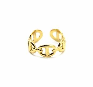 【送料無料】ジュエリー・アクセサリー リンクスオープンゴールデンスチールリングリングbg1096f bague anneau avec maillons ovales ajoures acier dore