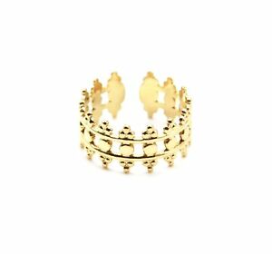 【送料無料】ジュエリー・アクセサリー ポイントゴールデンスチールリングクラウンリングbg970f bague anneau couronne ajouree avec contour pointes acier dore