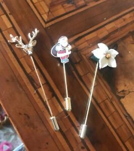 【送料無料】ジュエリー・アクセサリー クリスマスピンサンタトナカイポインセチアヴィンテージ christmas pins santa reindeer poinsettia vintage