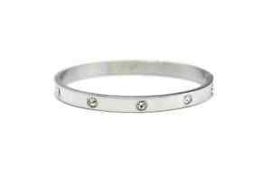 【送料無料】ジュエリー・アクセサリー シルバースチールミディアムジョンクブレスレットストラスbc2527f bracelet jonc moyen acier argente orne de strass