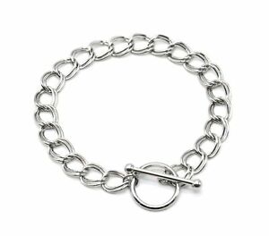 【送料無料】ジュエリー・アクセサリー チェーンブレスレットリンクダブルシルバースチールサークルバーbc4195f bracelet chaine maillons doubles acier argente fermoir cercle et barre