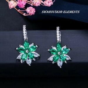 【送料無料】ジュエリー・アクセサリー イヤリングエメラルドグリーンスワロフスキーエレメンツメッキboucles doreille fleur vert emeraude swarovski elements plaque or blanc cadeau
