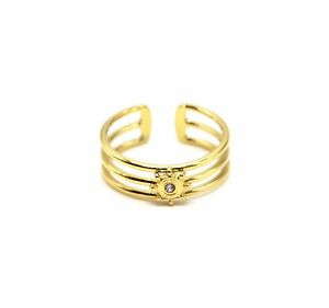 【送料無料】ジュエリー・アクセサリー トリプルローオープンサンゴールデンスチールストラスリングリングbg1151f bague anneau avec triple rangs ajoures soleil acier dore et strass