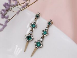 【送料無料】ジュエリー・アクセサリー イヤリングクリップオンゴールデンアートデコグリーンパヴェポイントフィンレトロboucles doreilles clip on dore art deco vert pave pointu fin retro a16｜hokushin