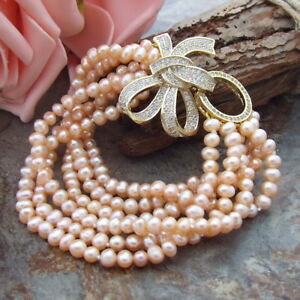 【送料無料】ジュエリー・アクセサリー ストランドピンクパールクラスプブレスレットab080814 8 6 strands pink pearl cz clasp bracelet
