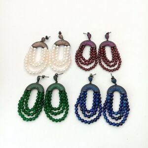 【送料無料】ジュエリー・アクセサリー ホワイトパールガーネットジェイドラピカラーパヴェスタッドイヤリングwhite pearl garnet jade lapis mixed color cz pave stud earrings