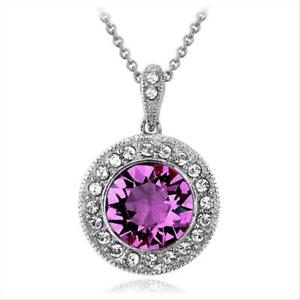 【送料無料】ジュエリー・アクセサリー バイオレットスワロフスキーハローブラスネックレスviolet amp; transparent swarovski elements halo collier en laiton