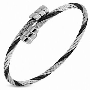 【送料無料】ジュエリー・アクセサリー ケーブルトーンステンレスブレスレットbracelet manchette torc en acier inoxydable avec cable torsade, 2 tons, embouts