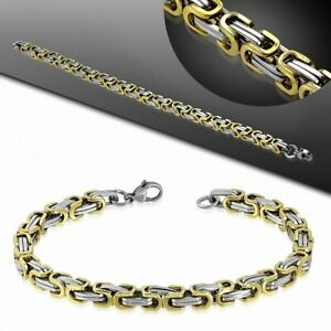 【送料無料】ジュエリー・アクセサリー ビザンチンメッシュシルバーゴールドメッシュbracelet en acier argente et dore maille byzantine 21 cm x 5,5 mm