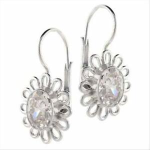 【送料無料】ジュエリー・アクセサリー シルバースターリングオーバルジルコネフラワースリーピングイヤリングargent sterling ovale zircone fleur boucles doreilles dormeuses