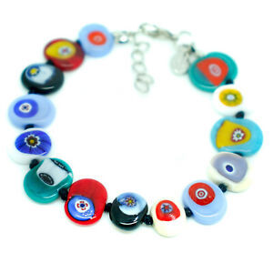 【送料無料】ジュエリー・アクセサリー ムラーノガラスマルチシルバーブレスレットメインブラッサードベニスmurano verre bracelet multi couleur argent main brassard venice 14 mince perles