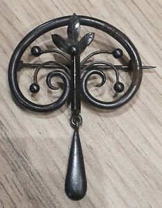 【送料無料】ジュエリー・アクセサリー アールヌーボーメタルメタルフローラルブローチヴィンテージブローチbroche art nouveau metal noir floral old brooch vintage 8g 5x38cm