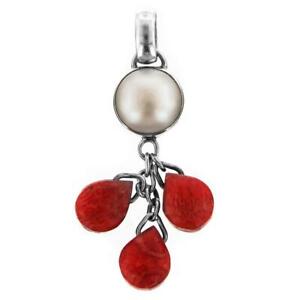 【送料無料】ジュエリー・アクセサリー レッドコーラルドロップマッシブシルバーペンダント4cm mabe perle corail rouge gouttes 925 pendentif argent massif